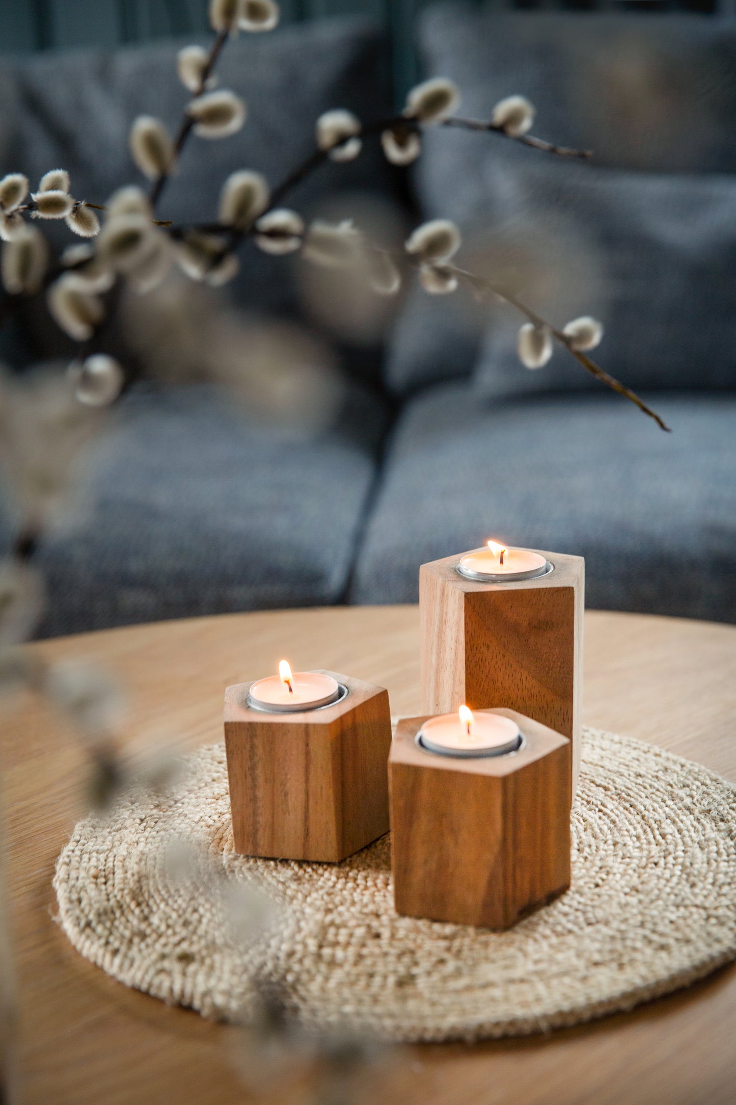Wooden Candle Holder, Pentagon