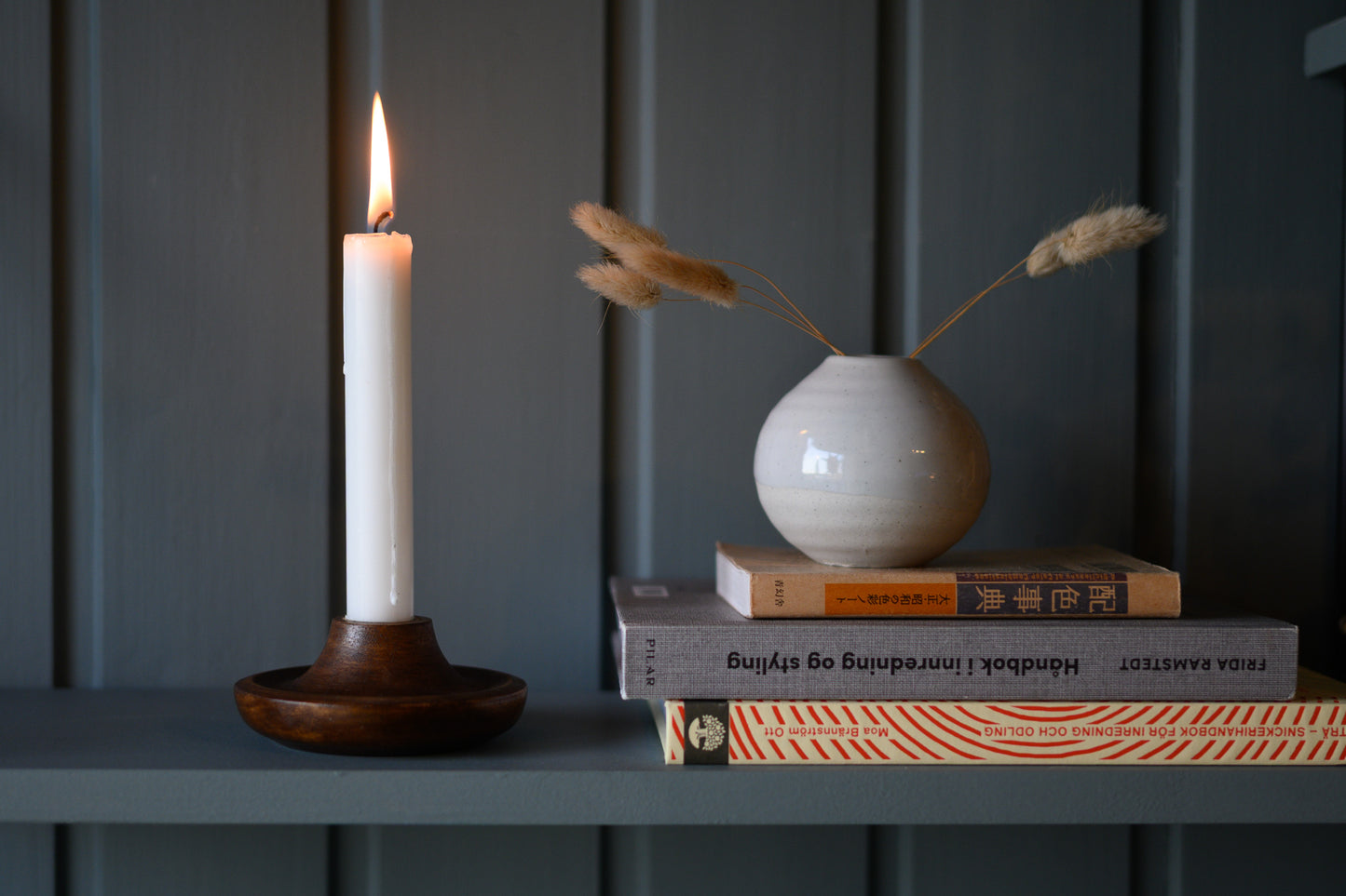 Wooden candle holder, dark brown