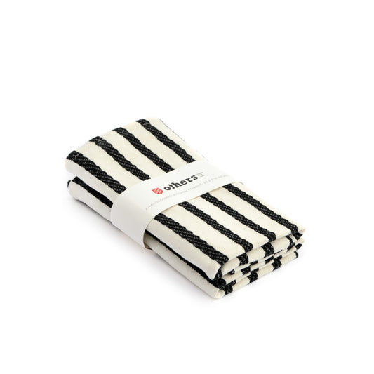 Tea towel stripes, black and white, pack of 2