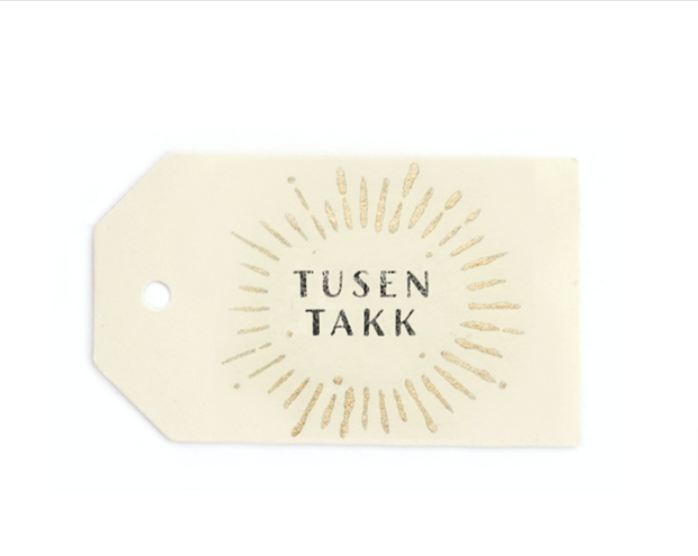 Stamped Gift Tag, Tusen Takk, Pack of 4 (Norwegian)