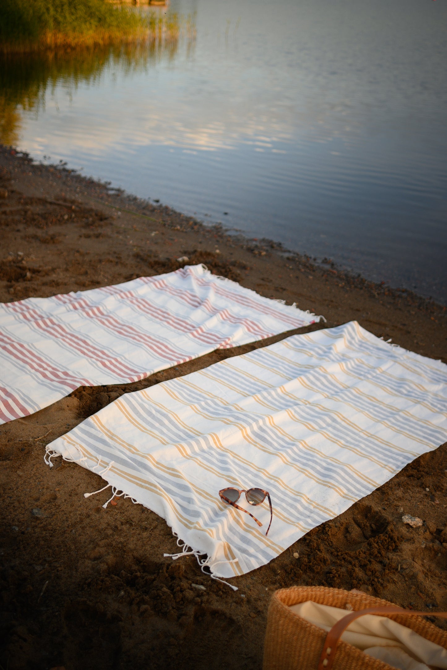 Handloom large towel, blue yellow