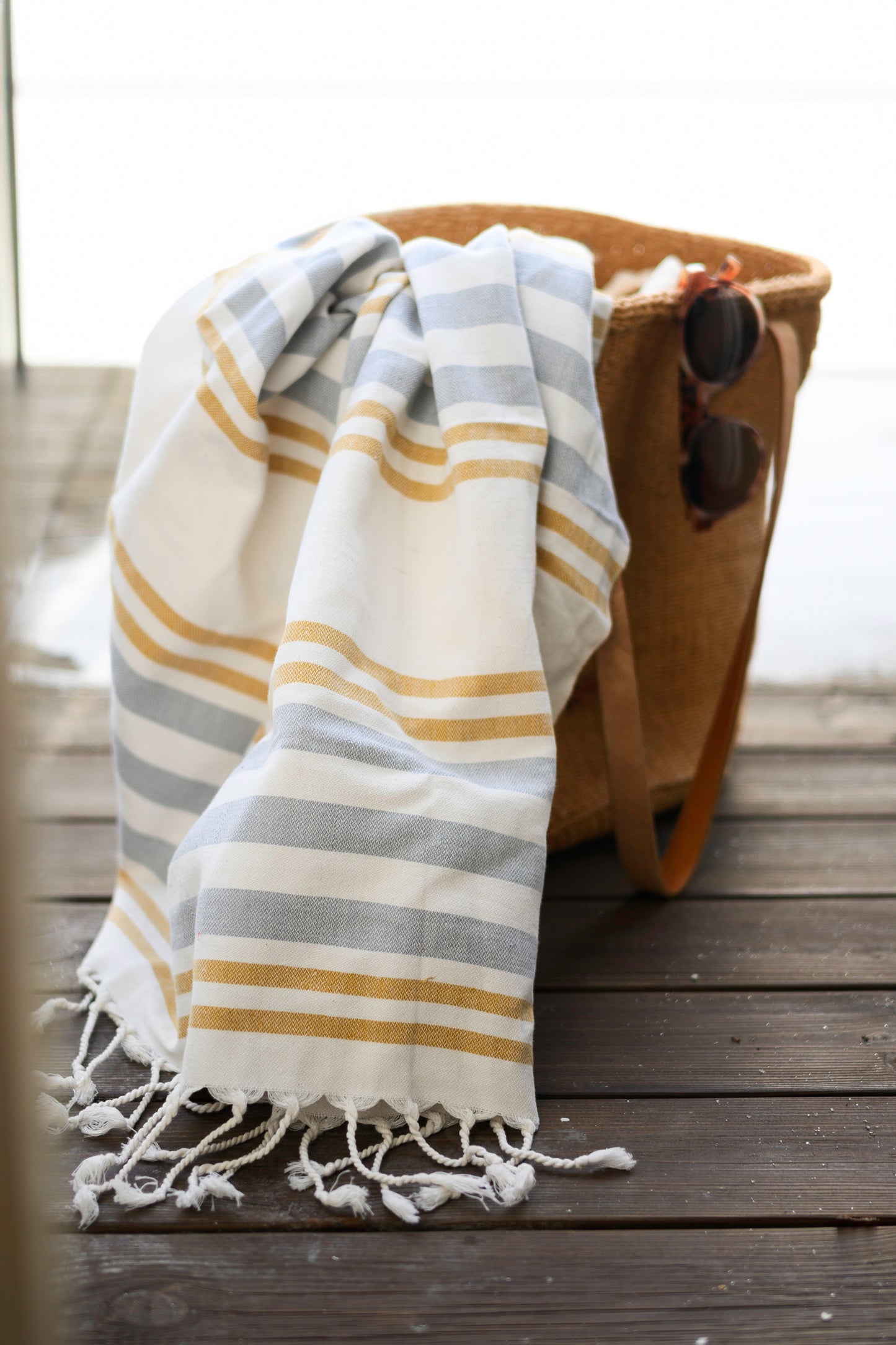Handloom large towel, blue yellow