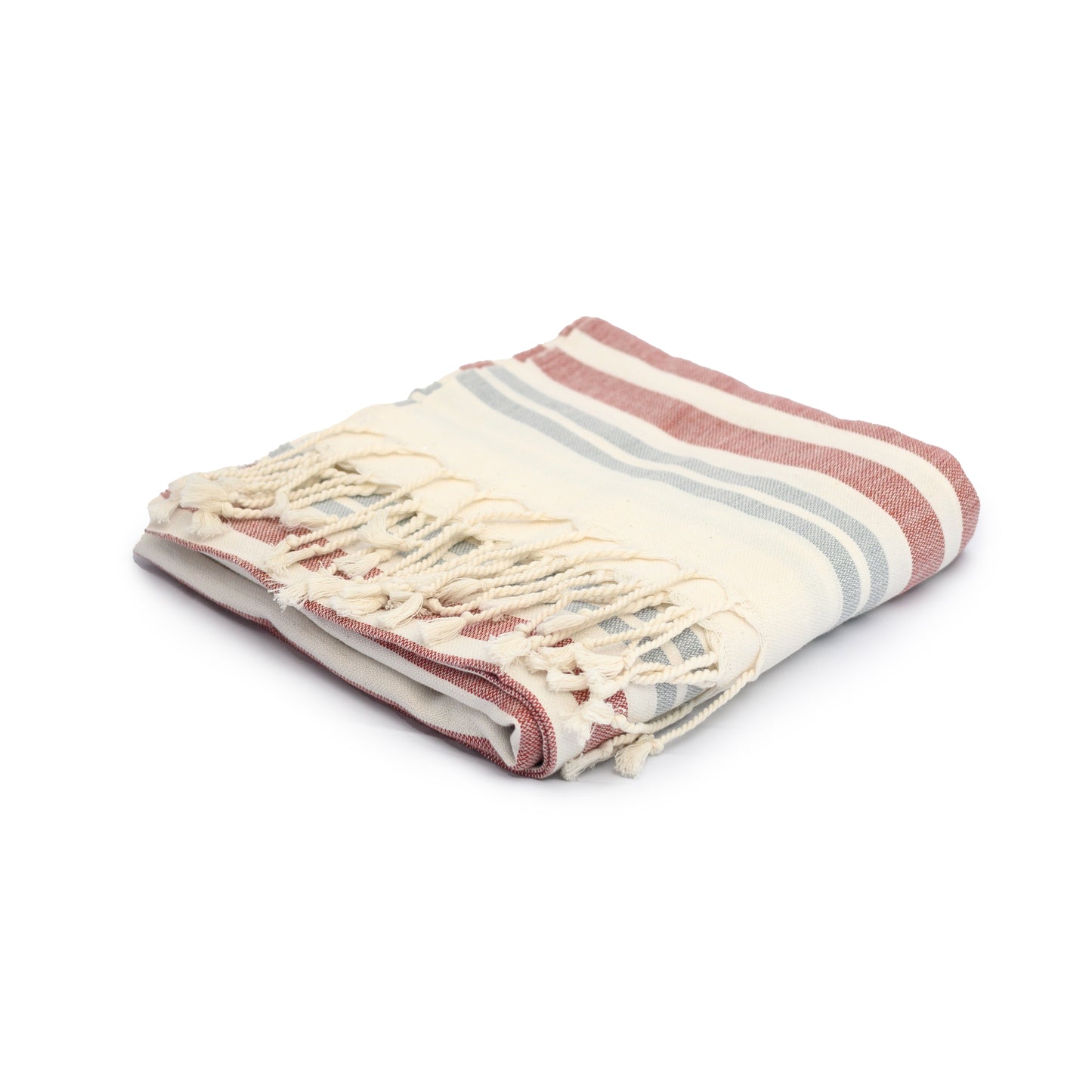 Handloom large towel, red/blue