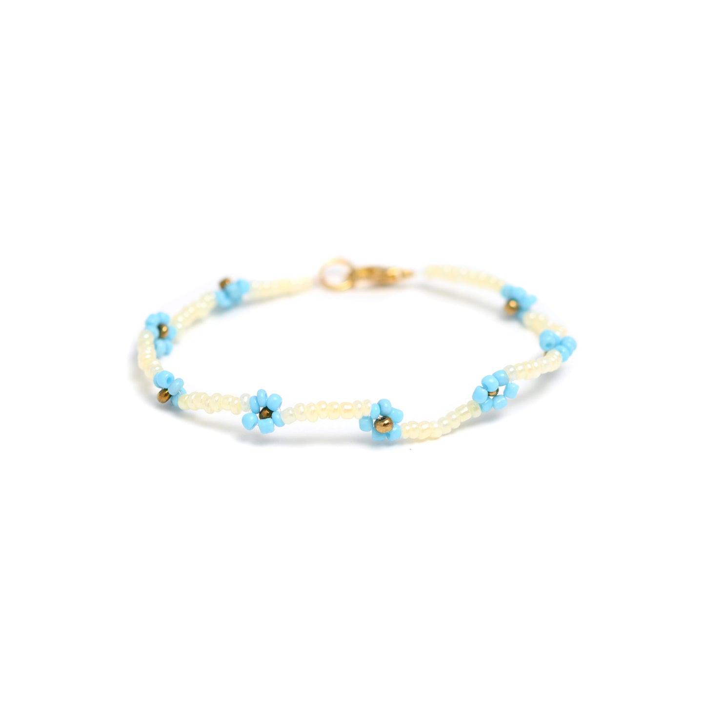 Beaded bracelet flowers, blue