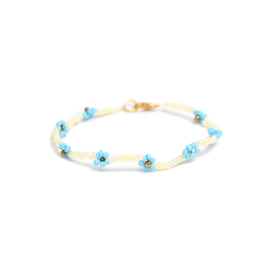 Beaded bracelet flowers, blue
