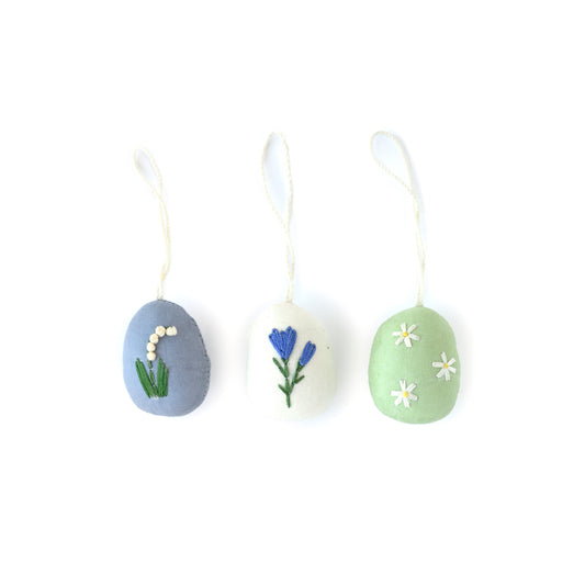 Embroidered Easter Eggs Floral, Design 2, Pack of 3