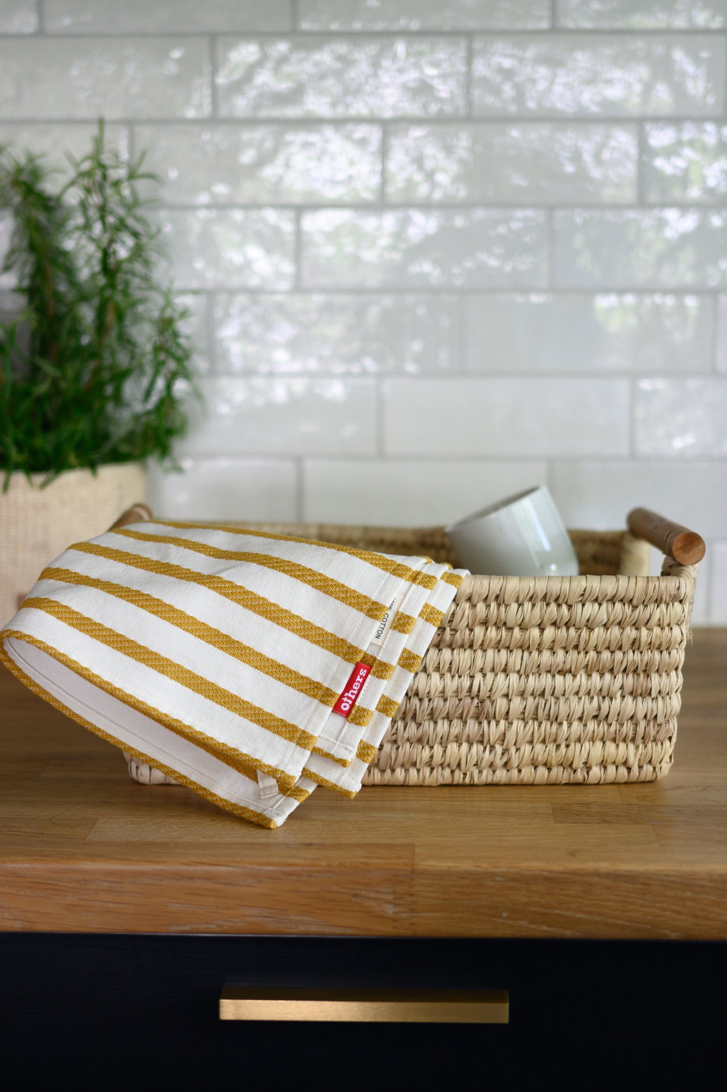 Tea towel stripes, yellow, pack of 2