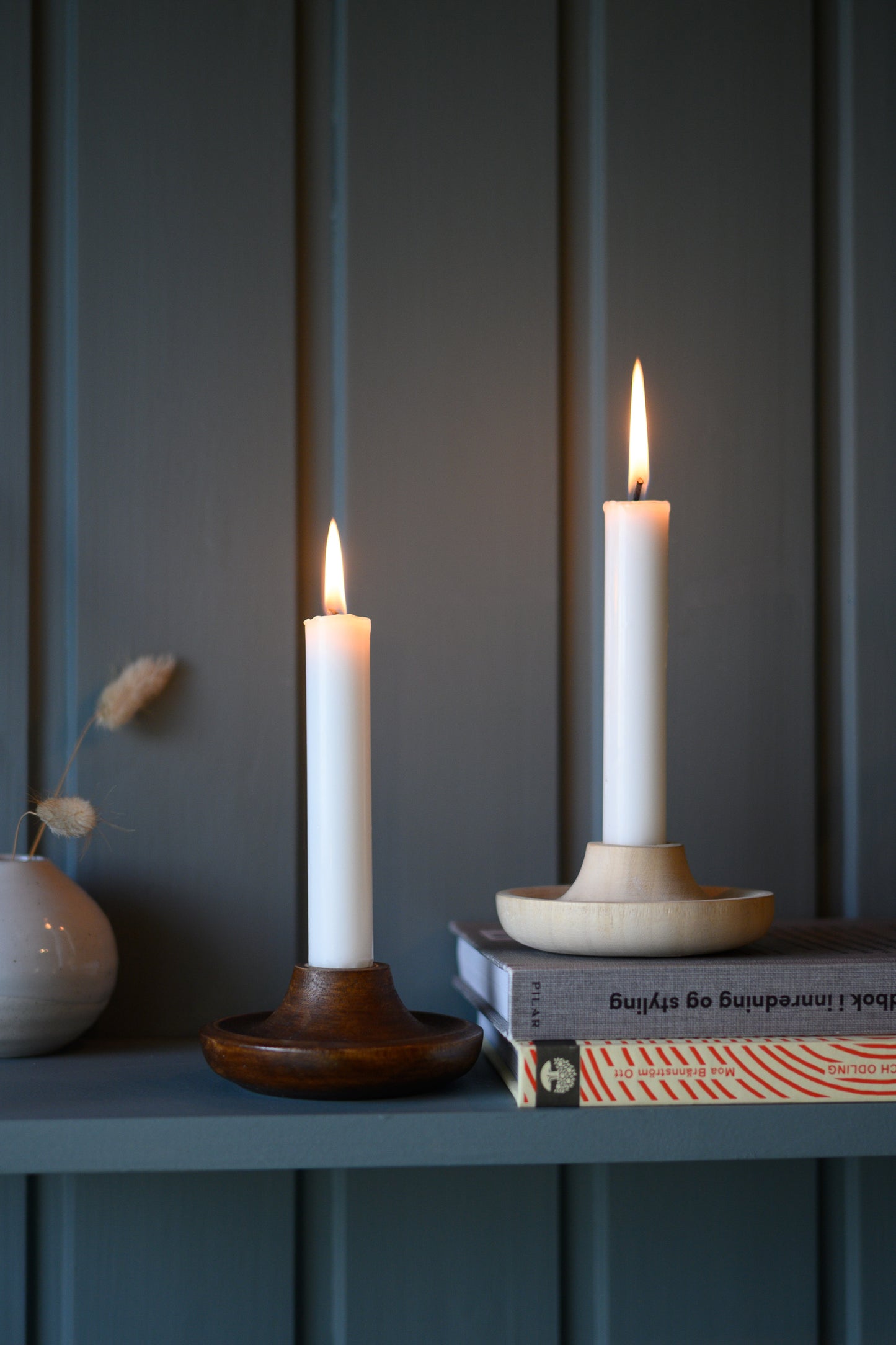 Wooden candle holder, dark brown