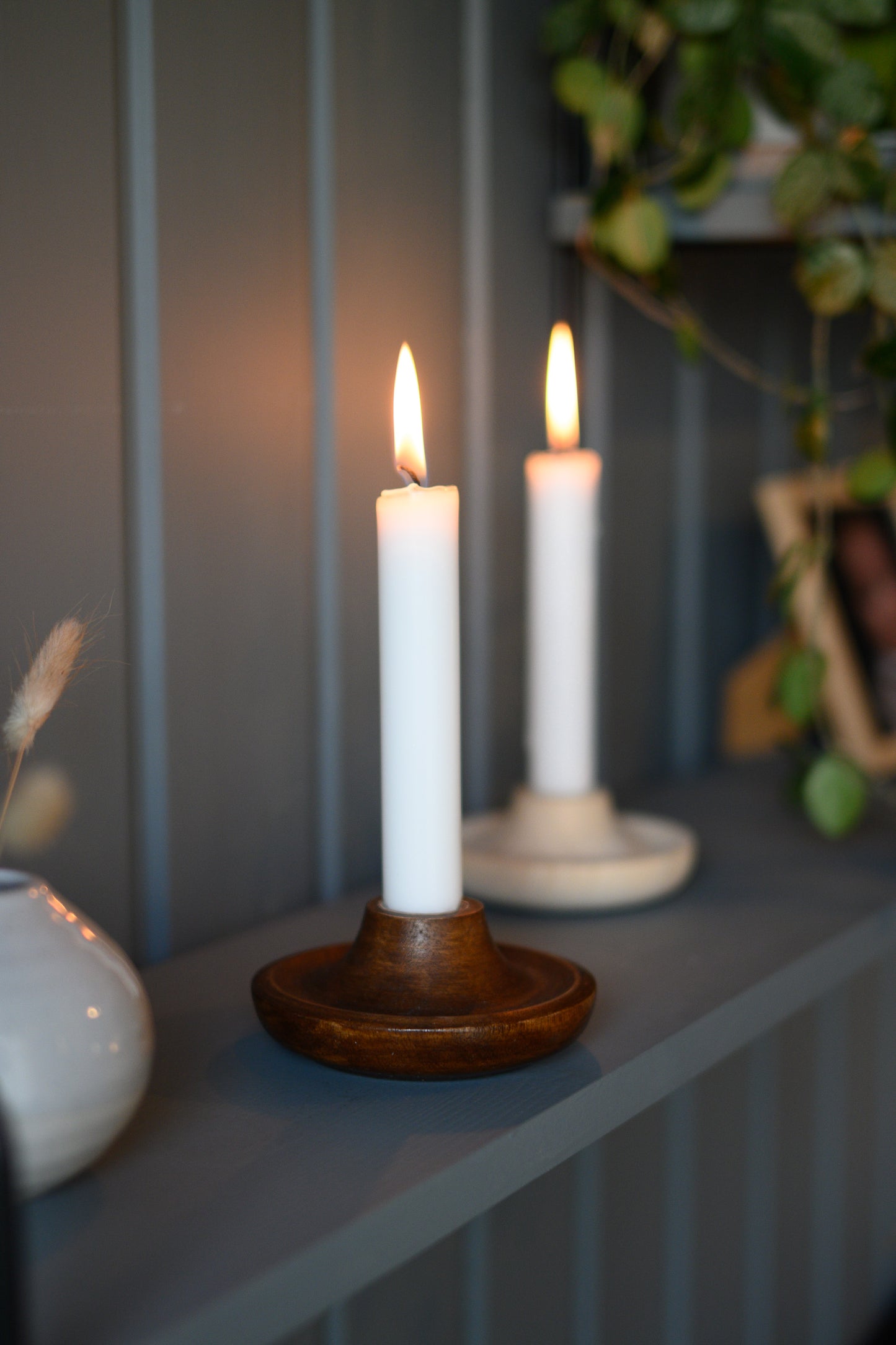 Wooden candle holder, dark brown