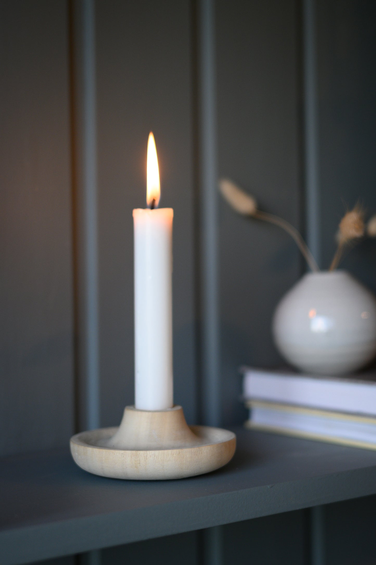 Wooden candle holder, natural beige