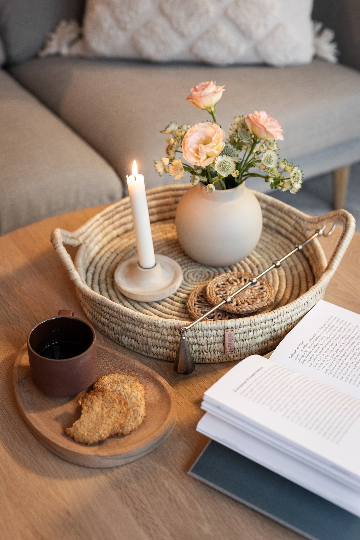 Wooden candle holder, natural beige