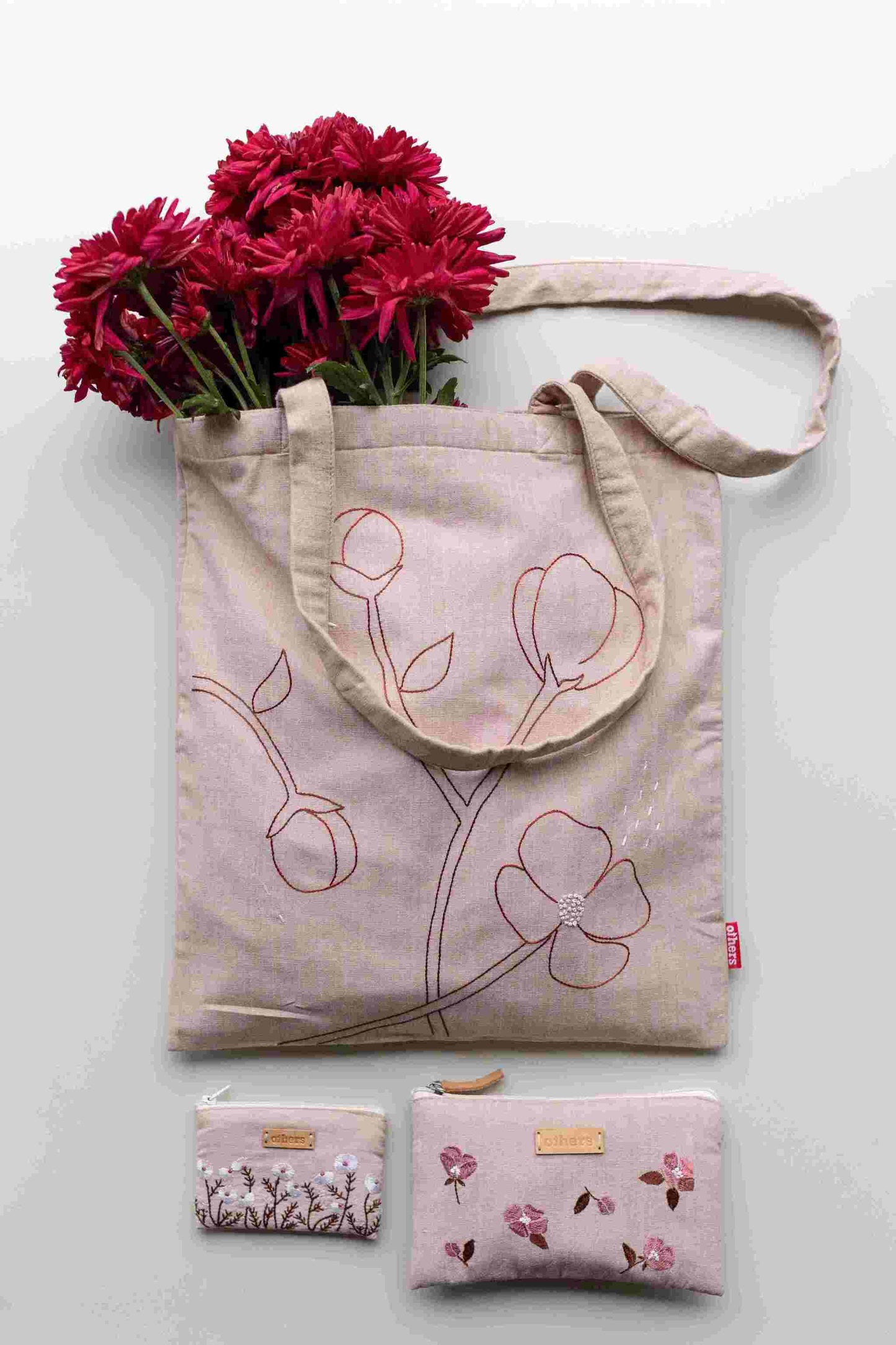 Embroidered tote bag, beige