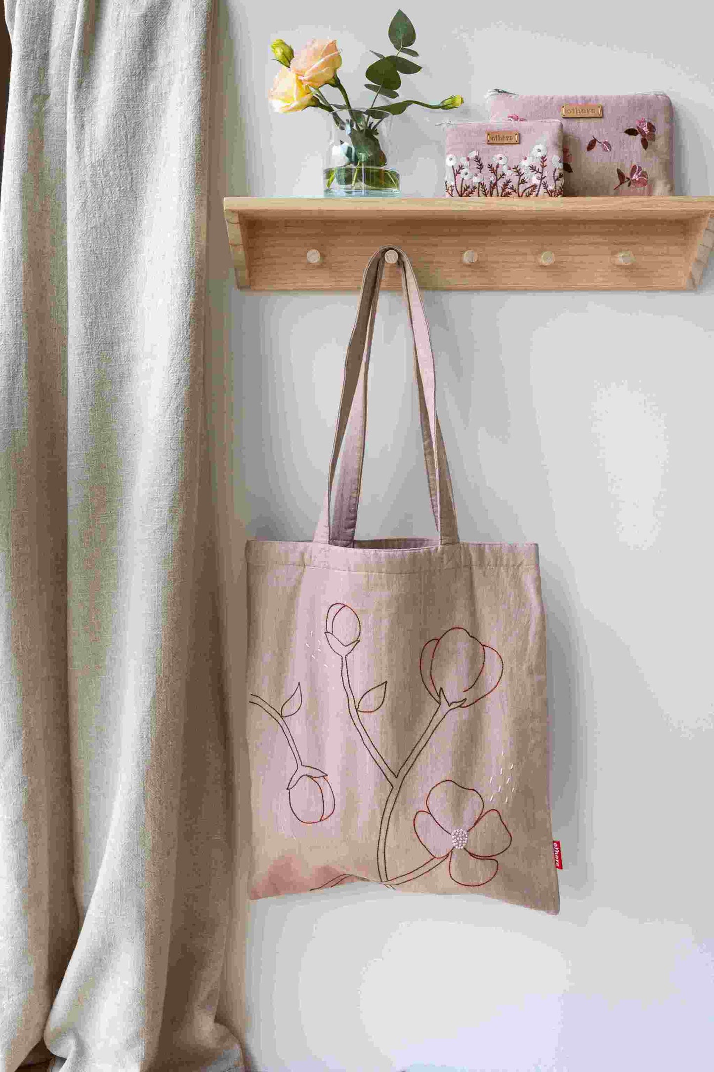 Embroidered tote bag, beige