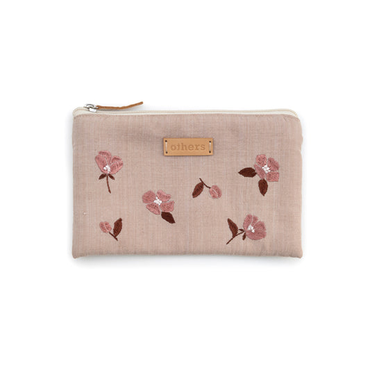 Embroidered purse medium - beige floral