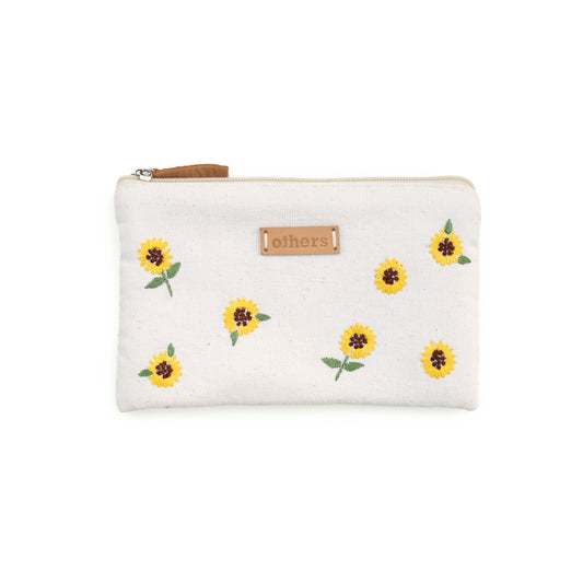 Embroidered purse medium - white/yellow floral