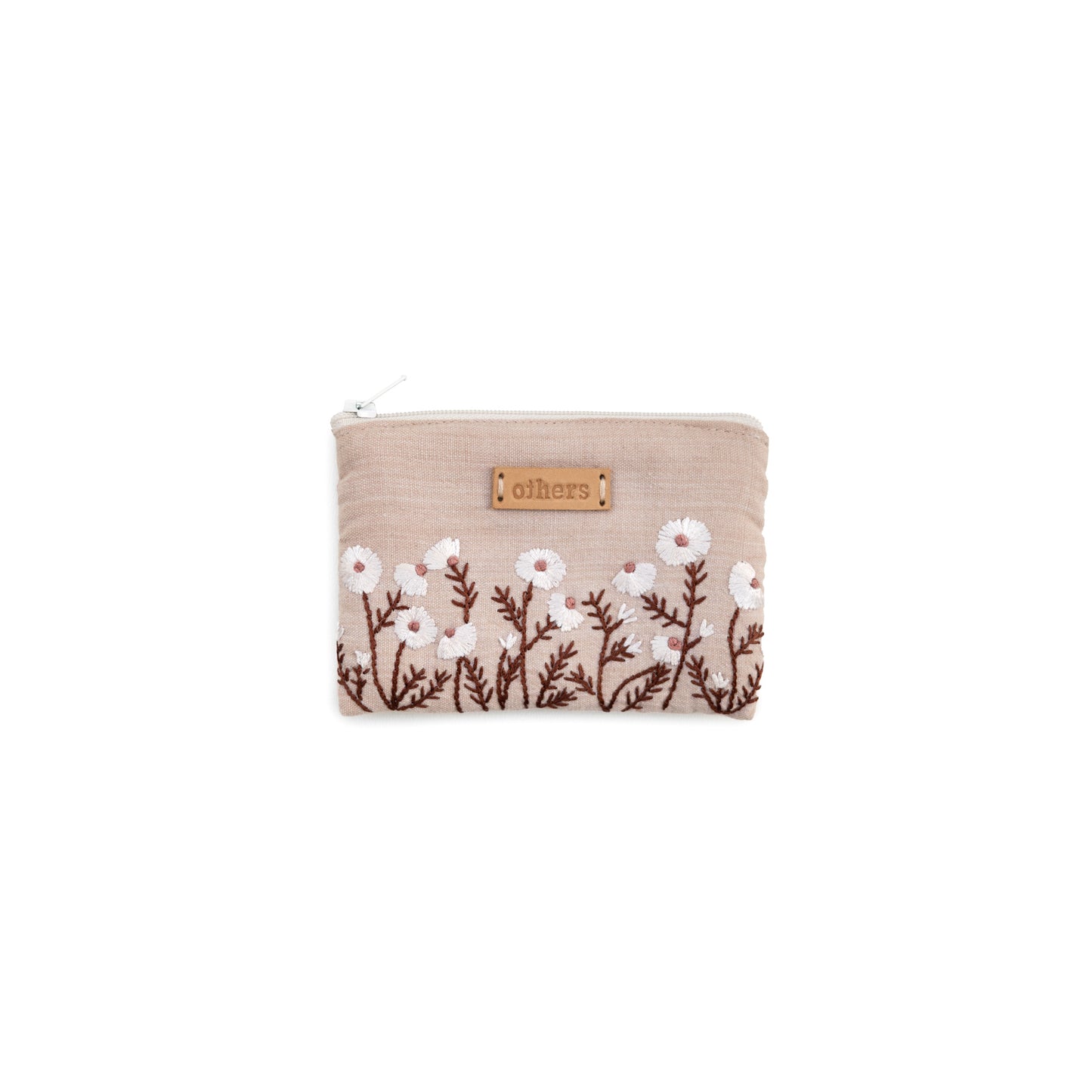 Embroidered purse small - beige floral