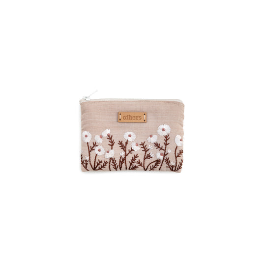 Embroidered purse small - beige floral