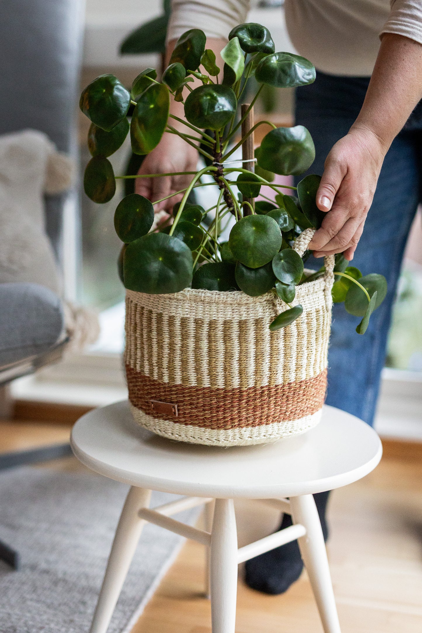 Round basket with handles - multi-color